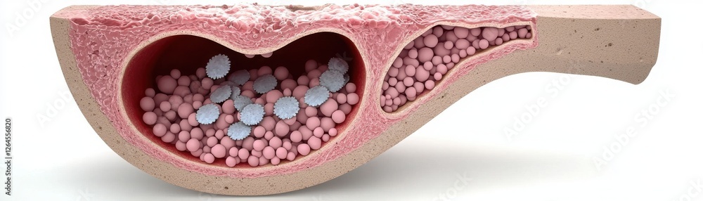 Poster a cross-sectional view of a cell structure, showcasing various spherical components, highlighting bi