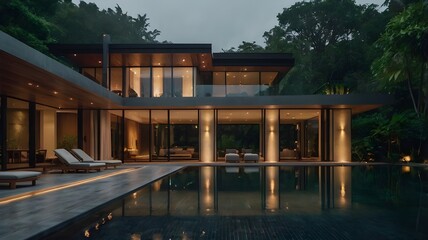 wooden house in the night