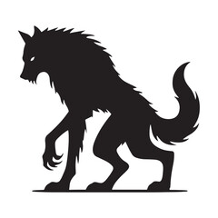 Weeping moon Werewolf silhouette perfect for spooky and legendary designs - Werewolf illustration - Werewolf vector - mythical creature silhouette
