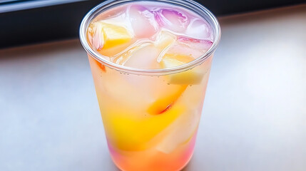 Refreshing Fruit Punch with Ice Cubes in a Clear Cup for a Sunny Day Treat Enjoyment