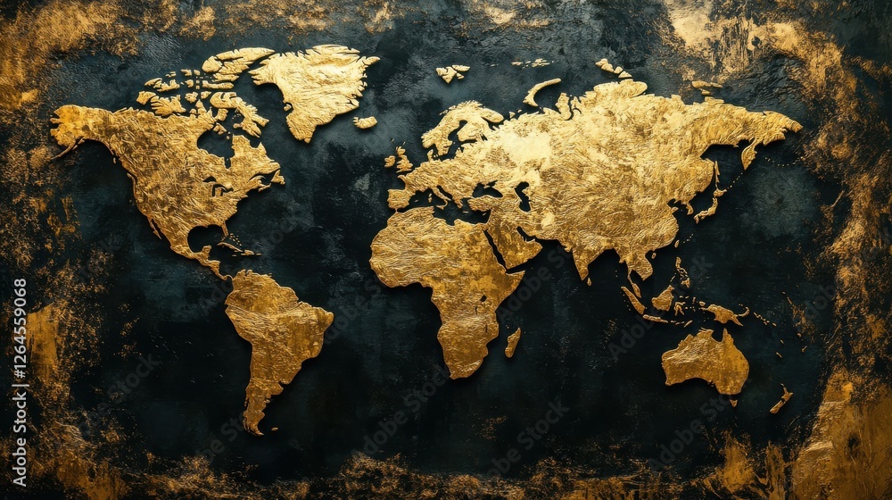 Poster golden highlighted continents on earth with dark background generative ai image