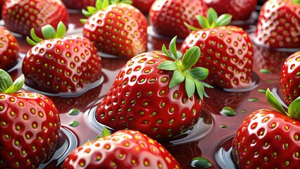Luscious Strawberries Flowing on a Glaze - Delicious Stock Photo