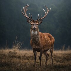 A deer standing in profile, facing left, on a solid background.