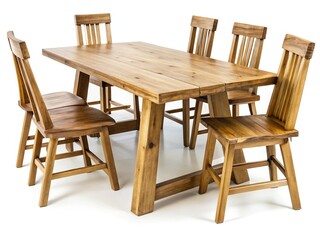 Fototapeta premium Rustic Wooden Dining Table & Chair Set, Isolated on White Background - Perfect for Home Decor