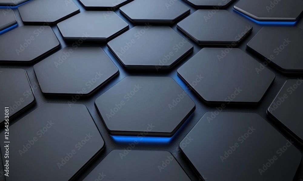 Poster hexagonal pattern with blue highlights, abstract background for science presentation