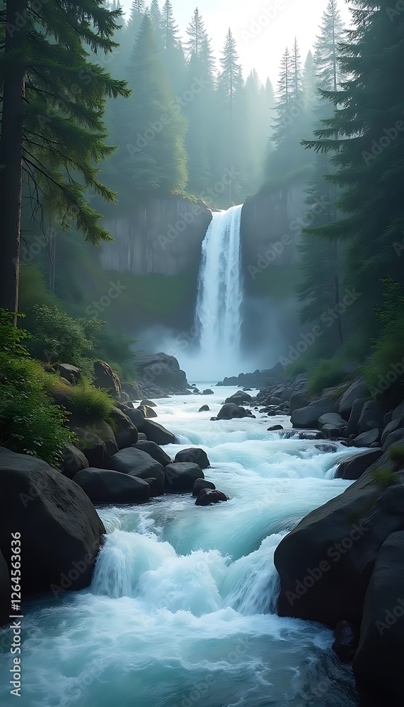 Aufkleber generative ai image captures a serene waterfall cascading through a lush forest environment