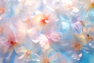 Naklejka premium Aesthetic flower and butterfly background holography backgrounds outdoors blossom.