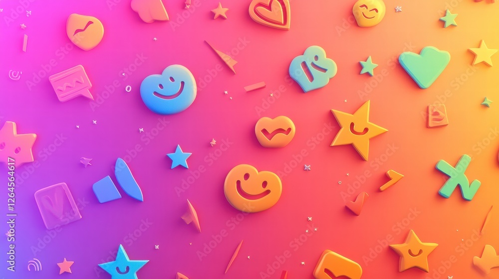 Poster colorful assortment of playful icons and symbols on a vibrant gradient background. generative ai