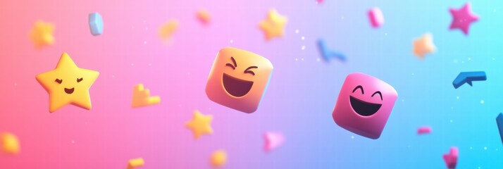 Colorful cheerful emojis and stars create a joyful and playful atmosphere in a vibrant digital world. Generative AI