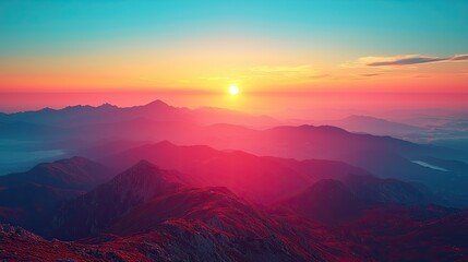 Fototapeta premium Breathtaking sunset over majestic mountains with vibrant colors and serene atmosphere