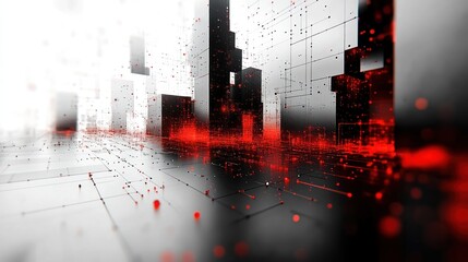 Obraz premium Abstract Digital Cityscape: Red and Black Network
