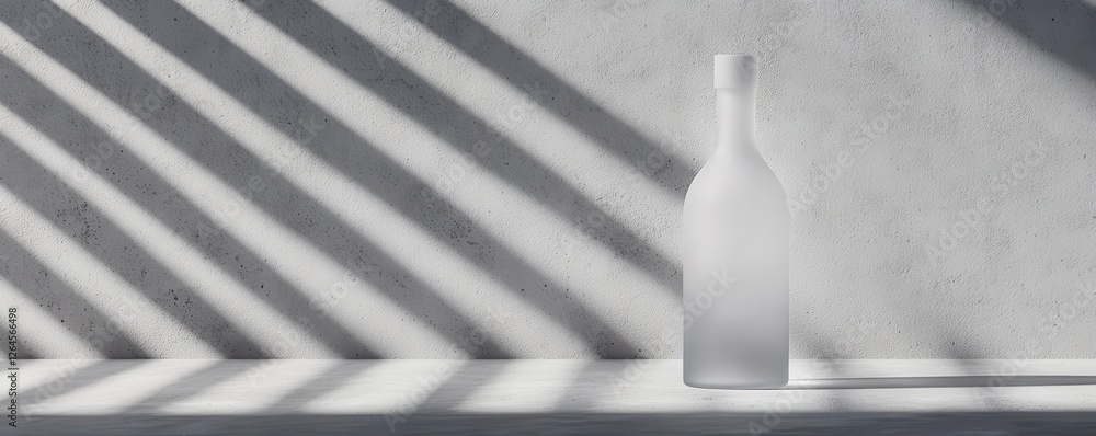 Poster a frosted bottle casts soft shadows on a minimalist surface, creating a serene, modern aesthetic wit