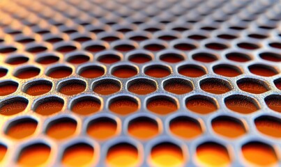 Obraz premium Metal honeycomb texture, close-up, warm background, industrial design, website