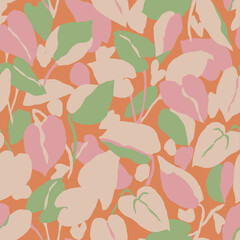 Vector vintage flower and leaf illustration seamless repeat part digital artwork