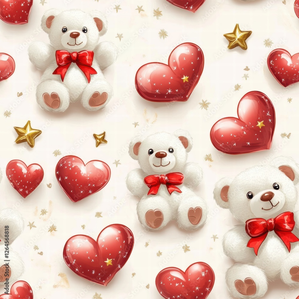 Aufkleber cute teddy bears and red hearts pattern suitable for various creative projects. generative ai