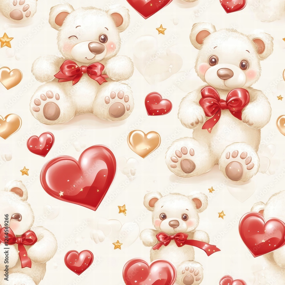 Aufkleber cute bear patterns with hearts and stars create a whimsical design for fabric or wallpaper in playfu