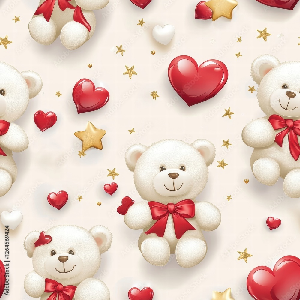 Poster cute bears and hearts pattern perfect for crafting and design projects in a cheerful color palette. 