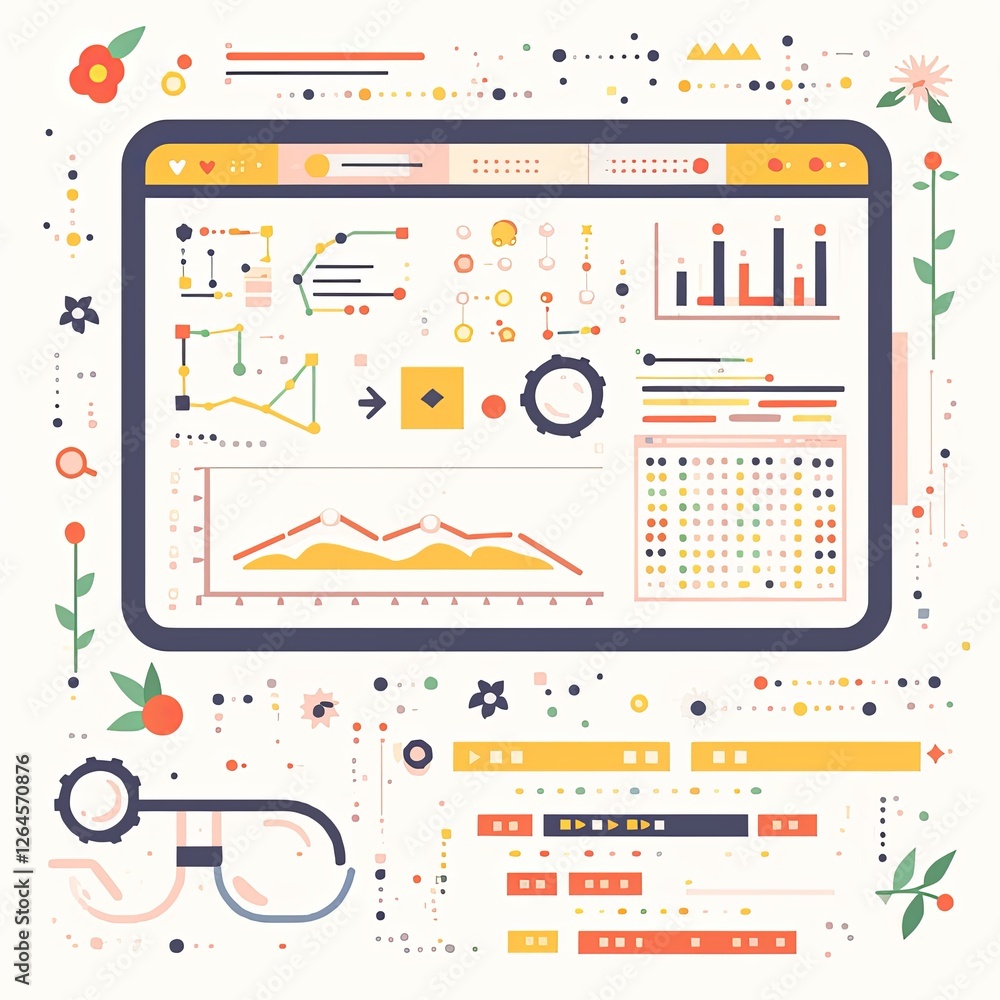 Poster creative representation of data analytics with vibrant charts and decorations