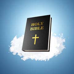 Holy bible book with cloud on a blue background. 3d-rendering