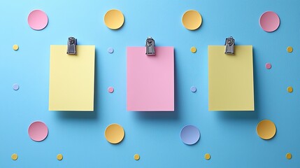 Colorful sticky notes and circles on a blue background, creating a vibrant workspace atmosphere