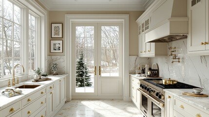Elegant Winter Kitchen Design with French Doors