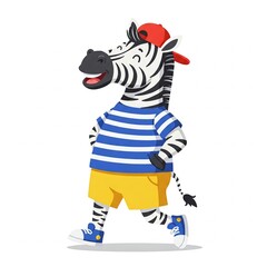Cool Zebra in Striped T-Shirt and Red Cap, Casual Urban Style