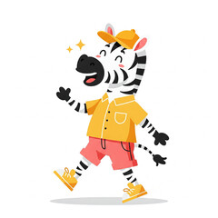 Happy Cartoon Zebra in Yellow Shirt and Pink Shorts, Playful and Cheerful Mood