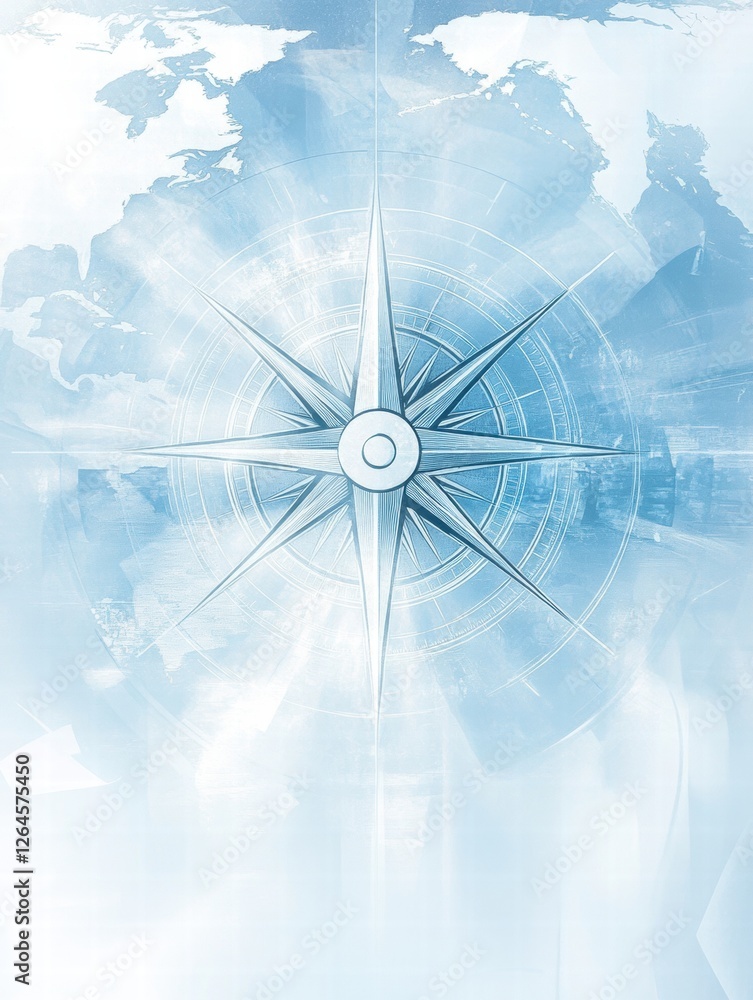 Aufkleber stylized compass design with world map backdrop in soft blue hues reflecting navigation and explorat