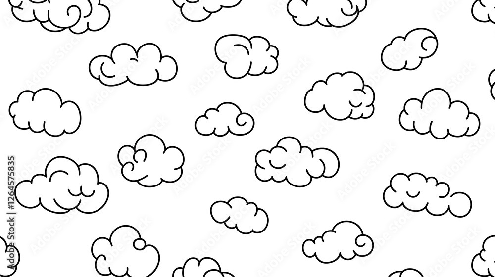 Poster seamless cloud pattern white background fluffy sky texture repeat design atmospheric dreamy weather 