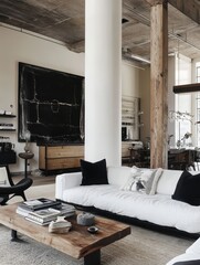 Modern living room featuring concrete ceilings and minimalist decor