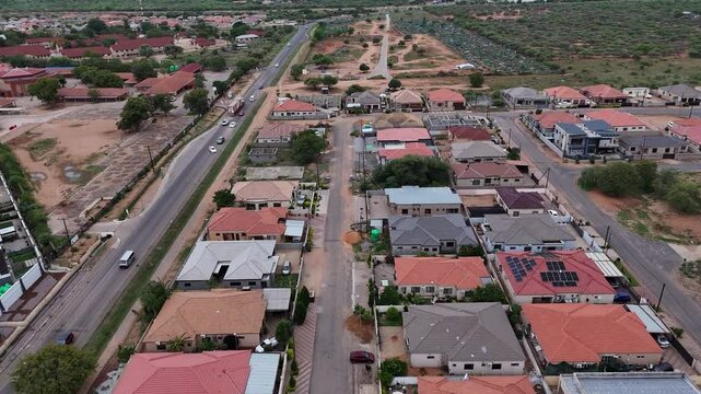 Establishing Drone Shot of Urban Suburb on a Cloudy Day (Gaborone Botswana - Broadhurst)