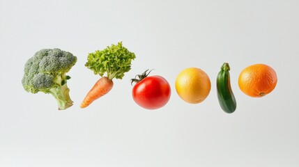 A stunning collection of fresh fruits and vegetables is artfully arranged, highlighting the vivid colors and textures that nature offers. Each piece stands out, inviting healthy choices
