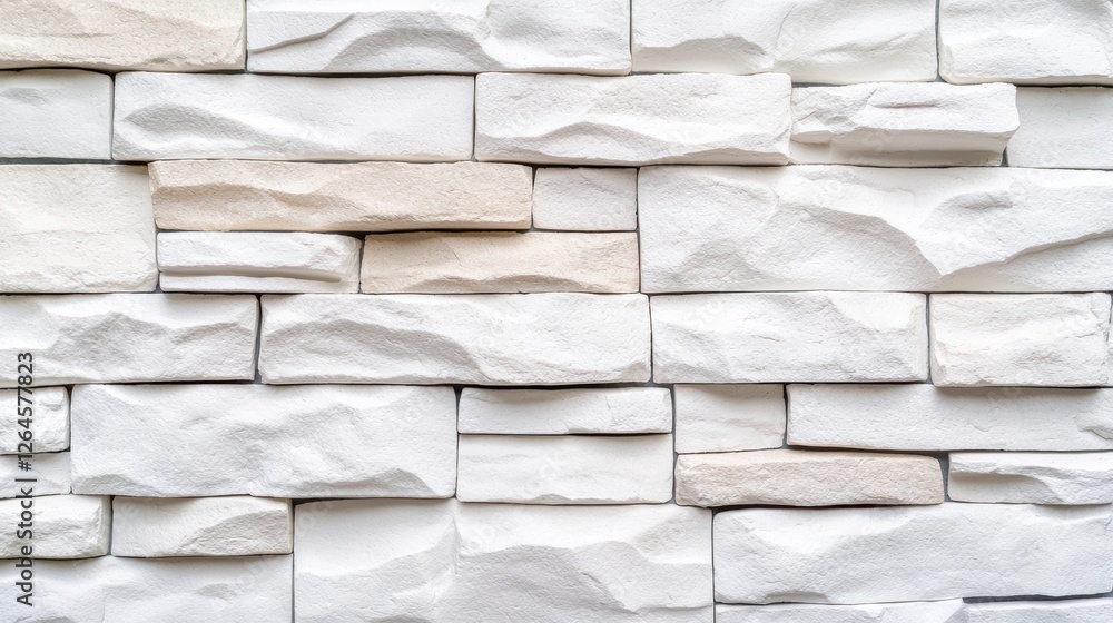 Poster a close-up view of a textured white stone wall featuring various sizes and shapes of stones arranged