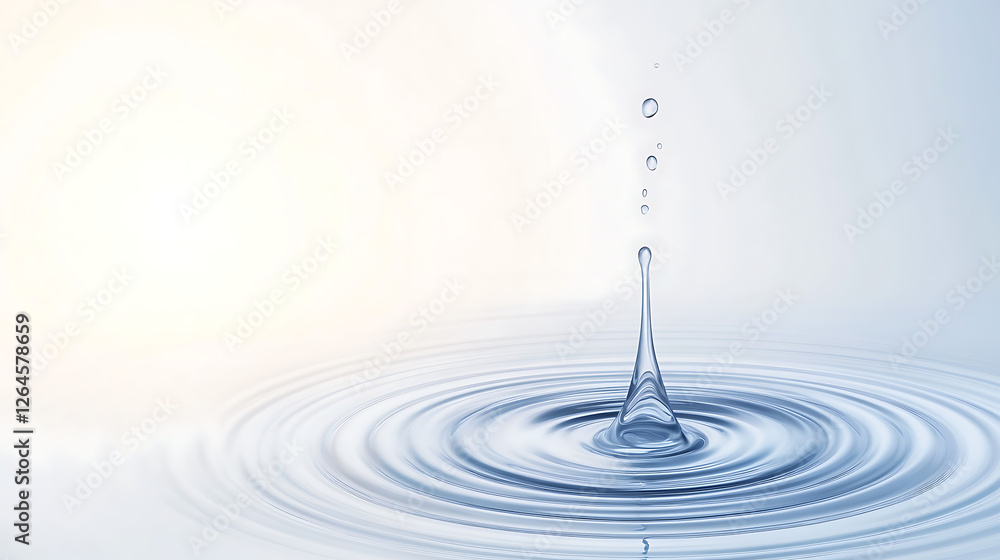 Aufkleber serene liquid drop impact creating concentric wave patterns in reflective surface on pale background