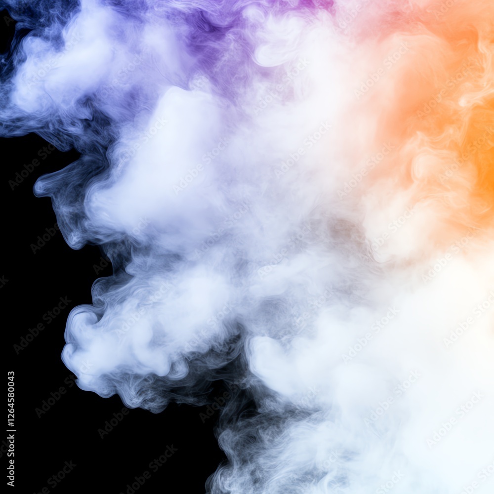Poster abstract colorful smoke cloud over black background, creating a vibrant and dynamic visual effect.