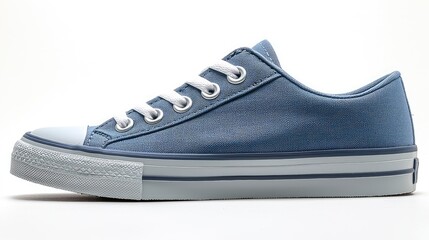 Blue canvas sneaker displayed on a white background, highlighting its design and texture