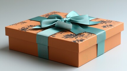 An elegant gift box with a teal ribbon, placed on a smooth surface, ideal for celebrations