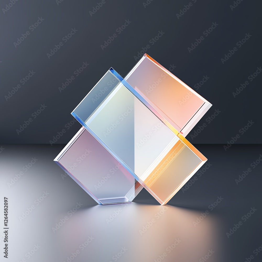 Poster abstract geometric shapes in pastel colors with soft lighting and reflections on a gradient backgrou