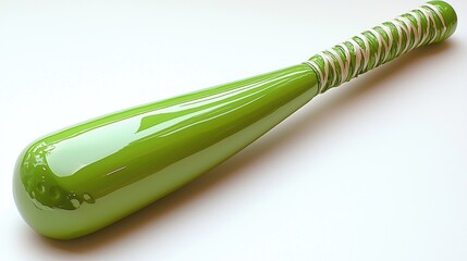 Glossy green baseball bat with intricate grip design on a neutral background
