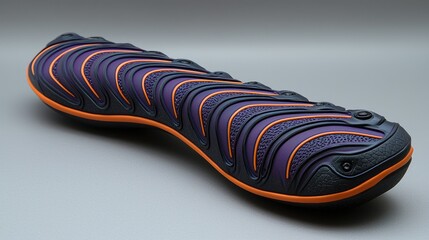Close-up view of a futuristic shoe sole design showcasing vibrant colors and intricate patterns