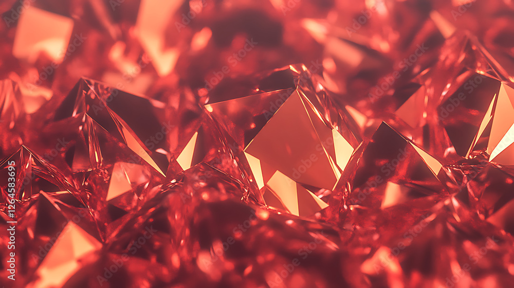 Poster shimmering red faceted gemstones surface art texture design abstract background geometric pattern