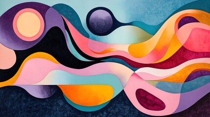 Obraz premium Abstract art featuring fluid shapes in pastel and neon colors