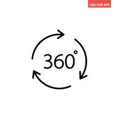Black single round 360 degrees icon, simple arrow rotation shape flat design vector pictogram vector for app ads logotype web website button ui ux interface elements isolated on white background