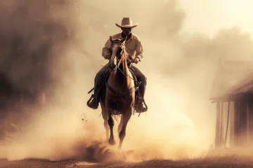 Fototapete Rund Cowboy with house mammal animal horse. © Rawpixel.com