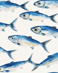 Colorful illustration of fish swimming in a lively pattern