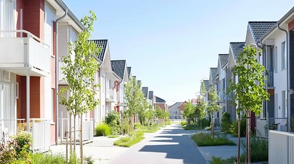 Obraz premium Modern Suburban Street With Houses And Trees