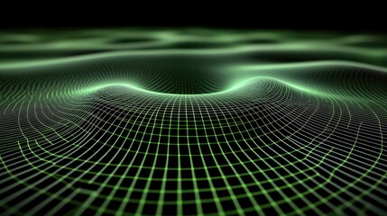 Abstract green wave pattern with grid lines creating a digital landscape effect