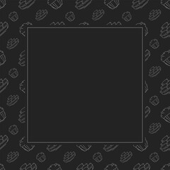 bread frame. doodle bakery square frame. hand drawn bread frame background. bakery background