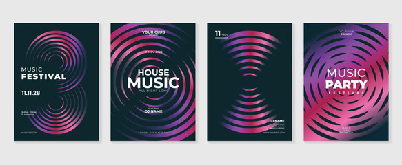 Music poster design background vector set. Electro Sound Cover template with vibrant abstract gradient geometric shape. Ideal design for social media, flyer, party, music festival, club.