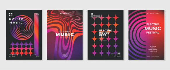 Music poster design background vector set. Electro Sound Cover template with vibrant abstract gradient geometric shape. Ideal design for social media, flyer, party, music festival, club.